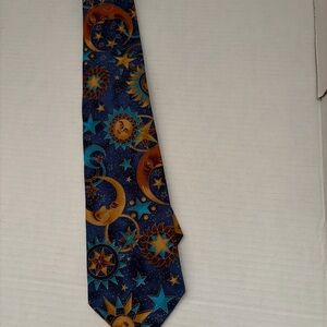 Men's Blue and Gold Celestial Pattern Tie